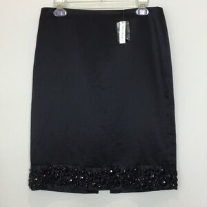 White House Black Market Black Pencil Skirt with Embellished Hem size 6